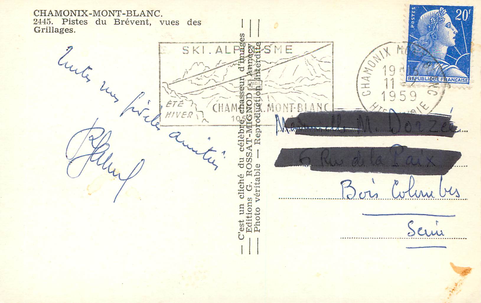 CPM Chamonix Mont Blanc 2445 Pistes du Brevent vues des Grillages — Verso