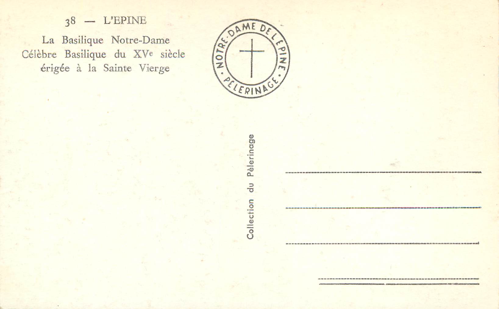 CPM l'Epine la Basilique Notre Dame Celebre Basilique du XVe siecle Erigee a la Sainte Vierge — Back