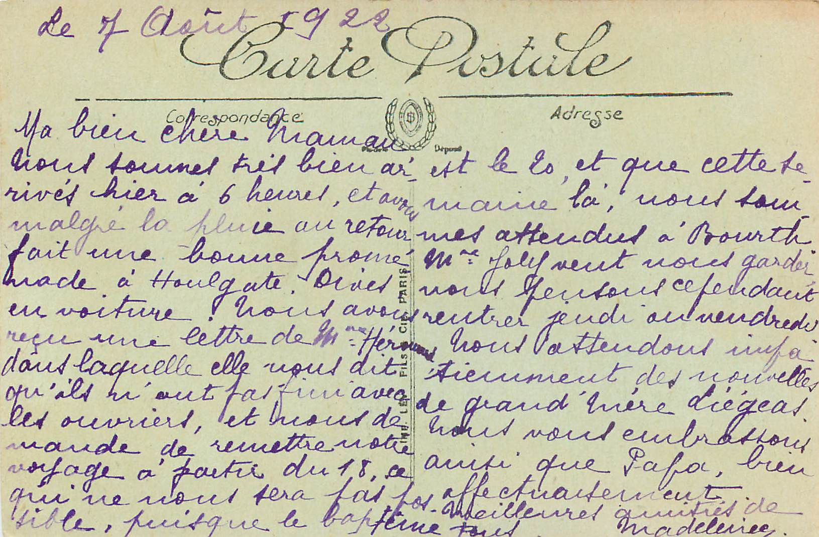CPA Cabourg Jardins du Casino — Rückseite