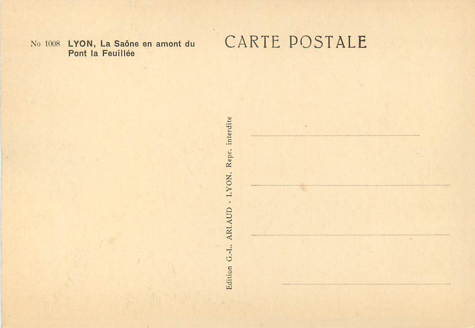 CPA Lyon la Saone en Amont du Pont la Feuillee — Rückseite