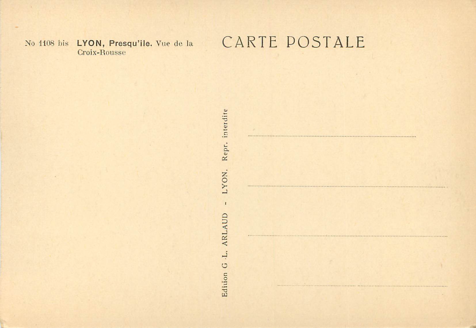 CPA Lyon Presqu'Ile vue de la Croix Rousse — Rückseite