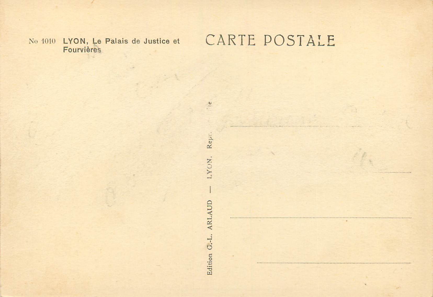 CPA Lyon le Palais de Justice et Fourvieres — Verso