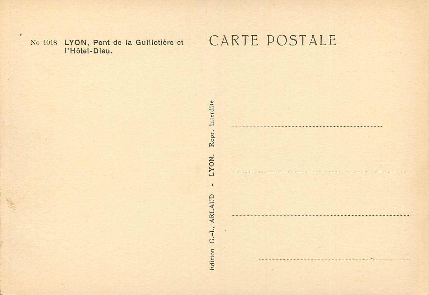 CPA Lyon Pont de la Guillotiere et l'Hotel Dieu — Rückseite