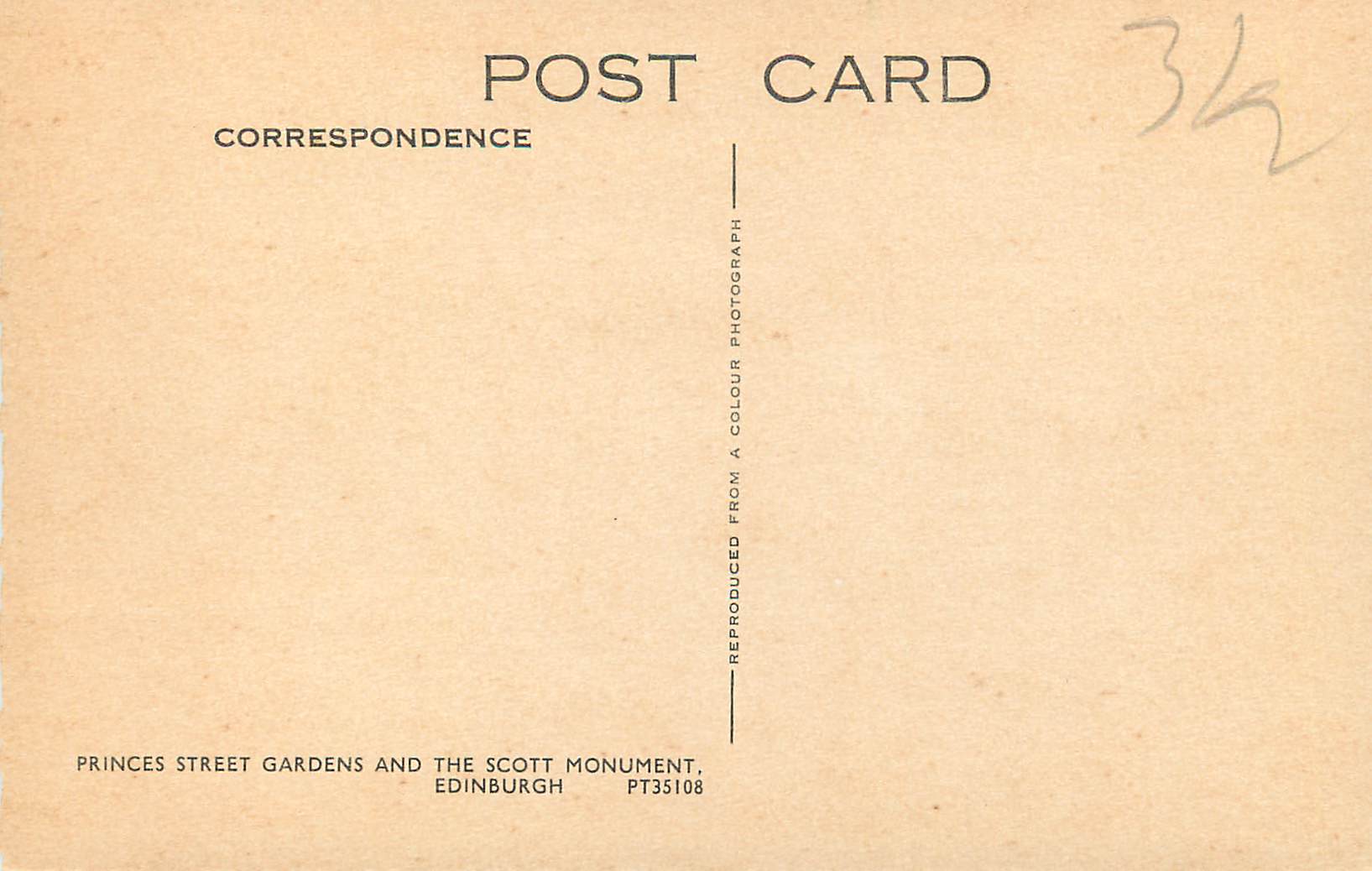 CPM Edinburgh princes Street Gardens and the Scott Monument — Rückseite