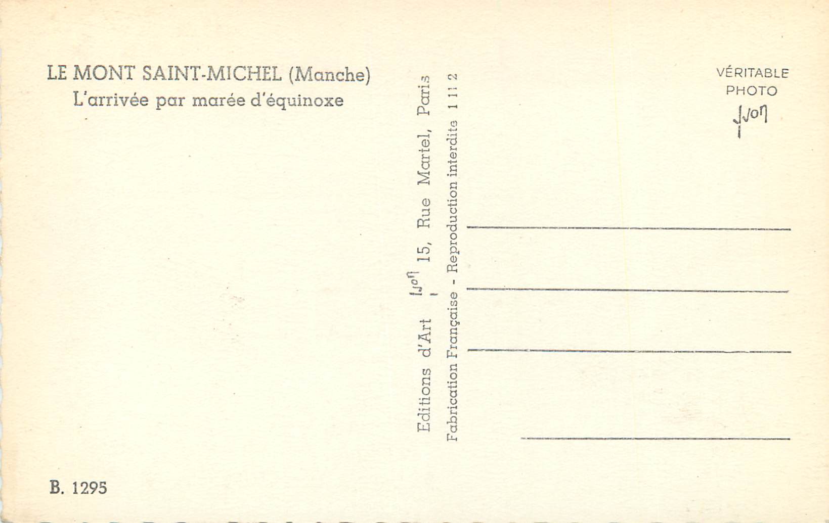 CPM le Mont Saint Michel (Manche) l'Arrivee par Maree d'Equinoxe — Verso