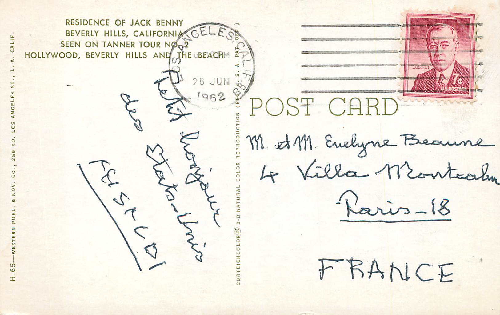 CPM Residence of Jack Benny Beverly Hills California — Rückseite