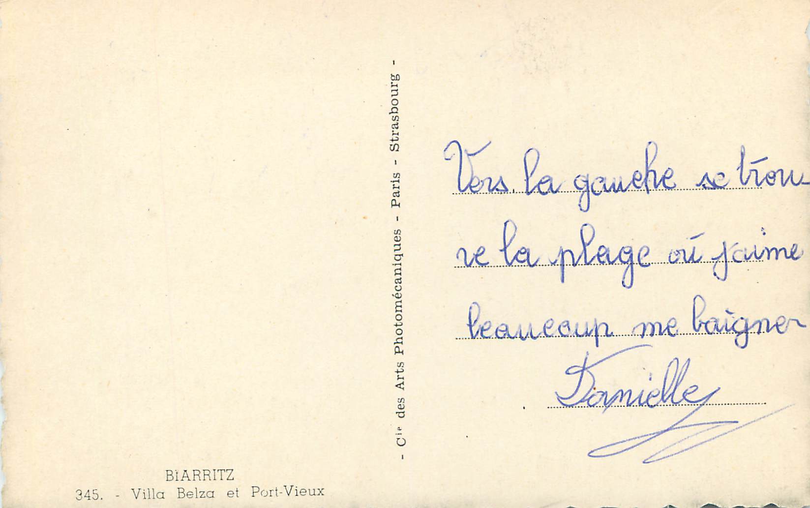 CPA Biarritz Villa Belza et Port Vieux — Verso