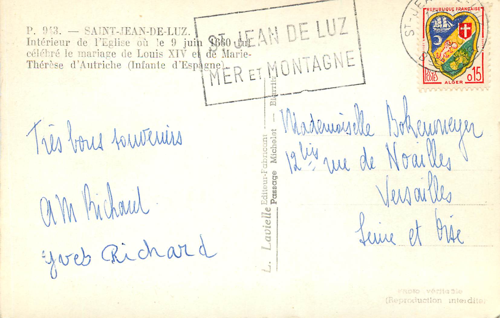 Intérieur de l'église de Saint-Jean-de-Luz — mariage Louis XIV et Marie-Thérèse d'Autriche — éditeur L. Lavielle, n° P. 943 — Reverso