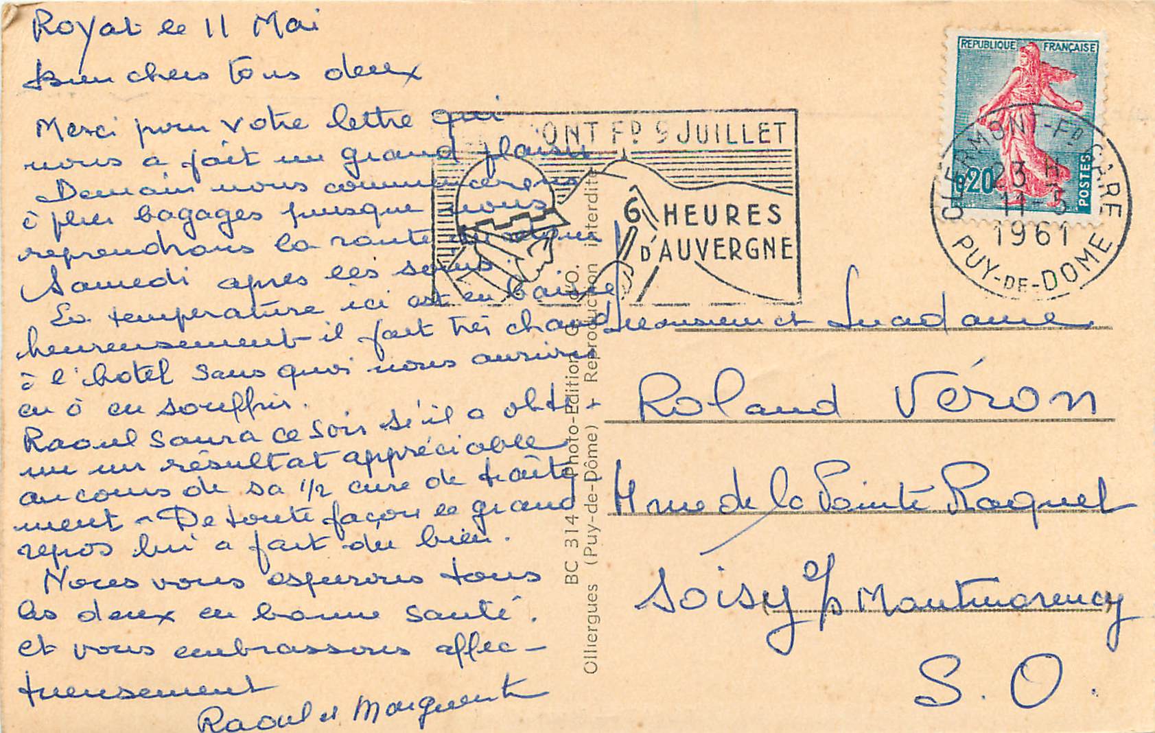CPA l'Auvergne Royat Place Allard — Rückseite