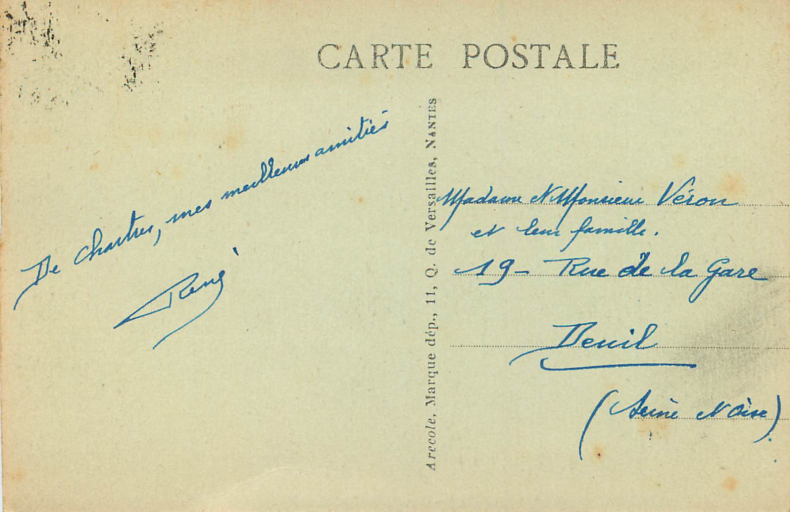 Chartres - La Porte Guillaume — éditeur inconnu, n° 13 — Verso