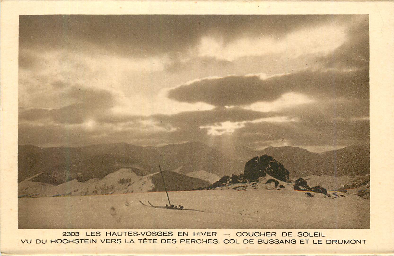 Les Hautes-Vosges en hiver — coucher de soleil — vu du Hochstein — éditeur BRAUN & Cie, Mulhouse-Dornach