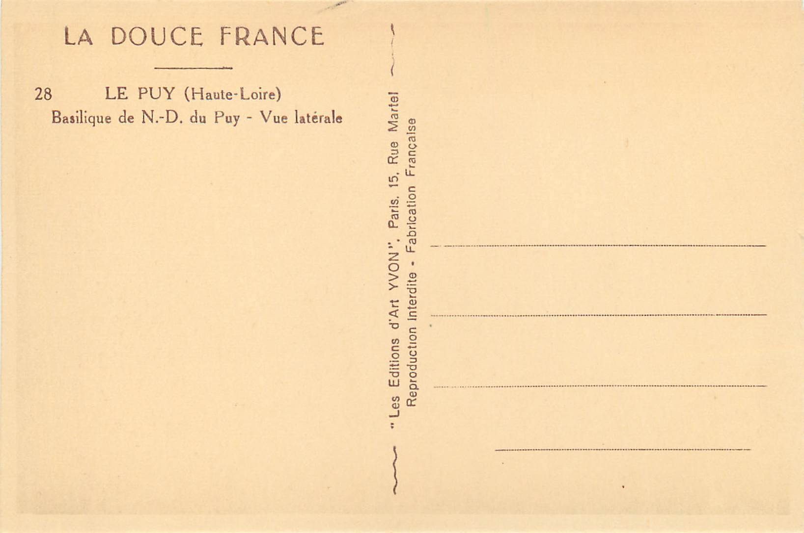 CPA le Puy (Haute Loire) Basilique de N D du Puy Vue Laterale — Rückseite