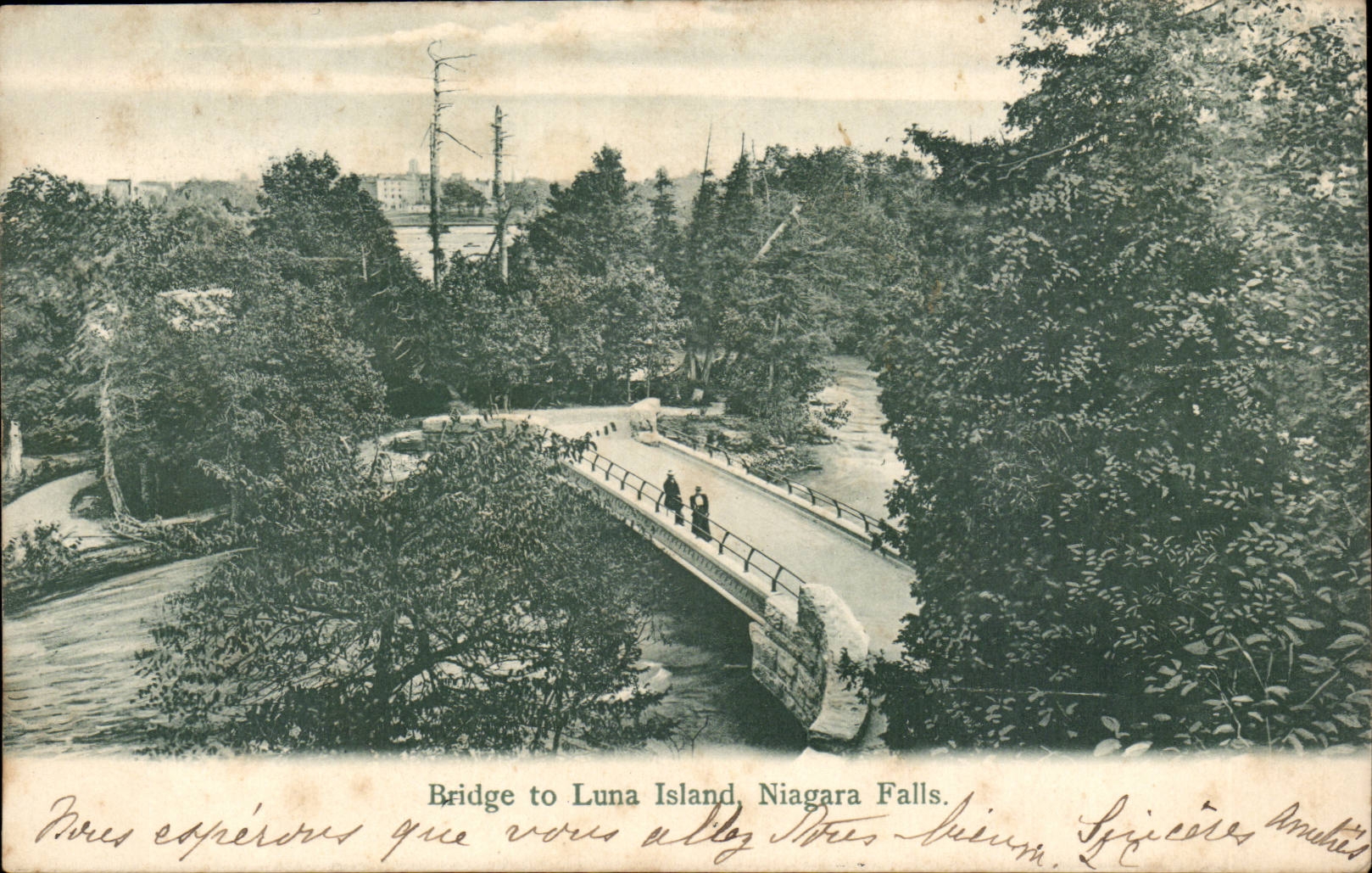 New York-Bridge to Luna Island- Niagra Falls- CPA