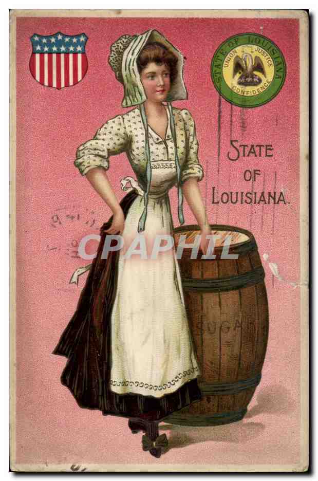 Fantaisie Louisiana- State Of Louisiana- Woman Leaning on Sugar Barrel CPA