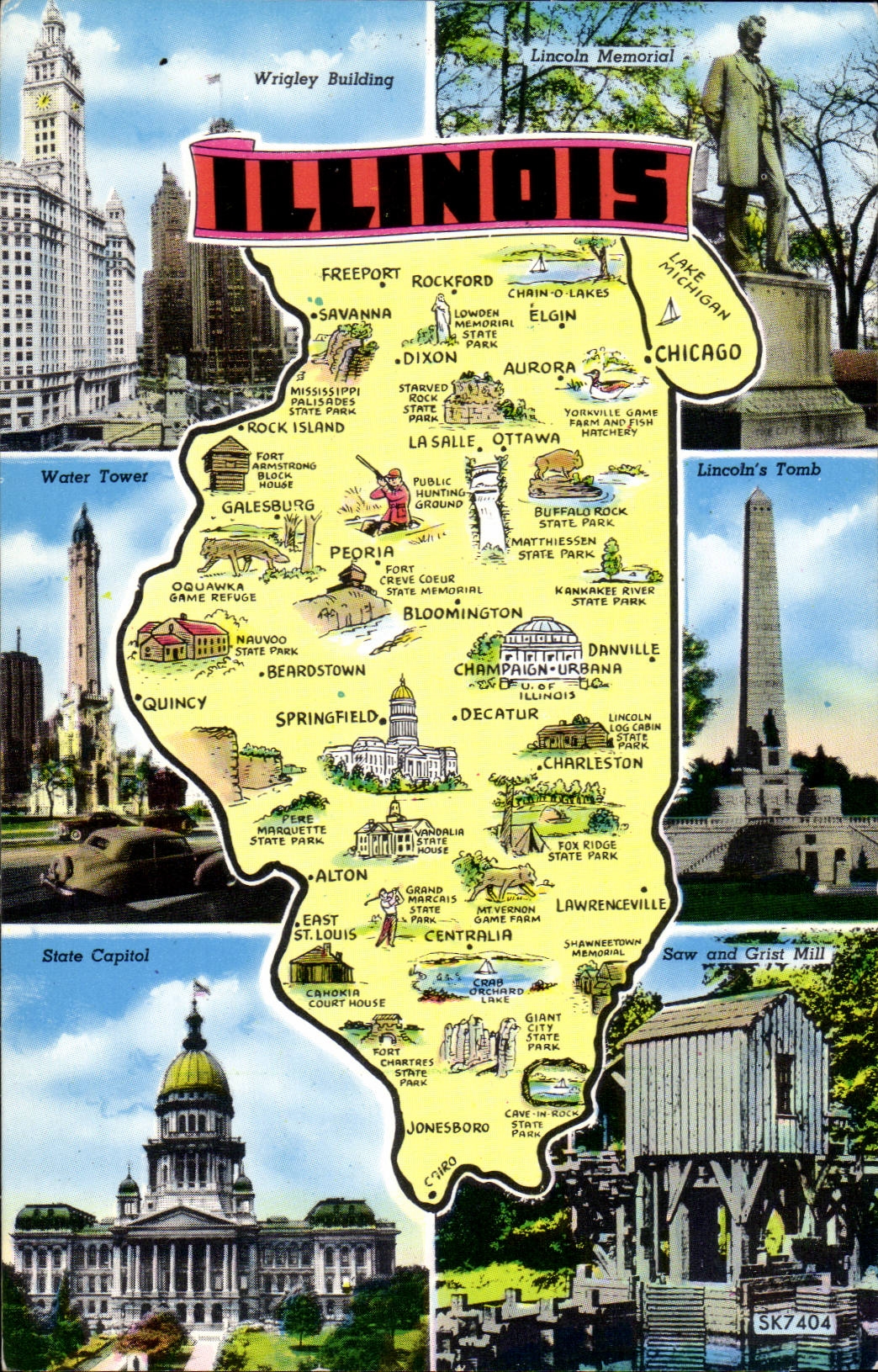 Illinois- Illinois State Map-Wrigley Building-Water Tower- State Capitol-Lincoln Memorial-Lincoln's-Saw and Mill - CPA