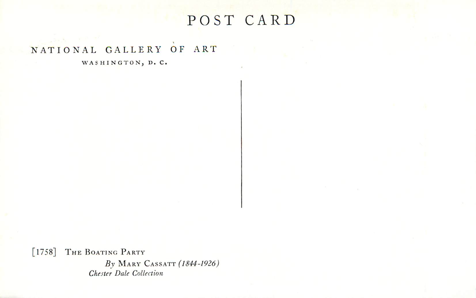 CPM 1758 the boating party by mary cassatt(1877 1926) chester date collection — Verso