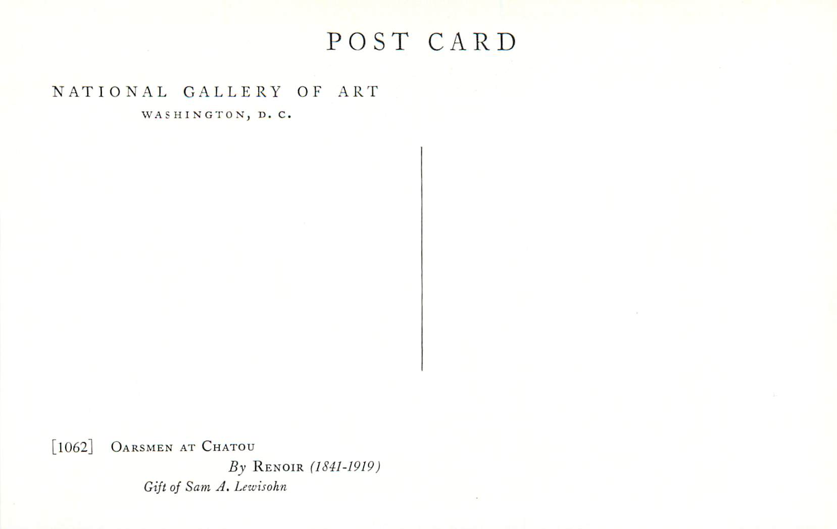 CPM 1062 oarsmen at chatou by renoir(1841 1919) gift of sam a lewisohn — Verso