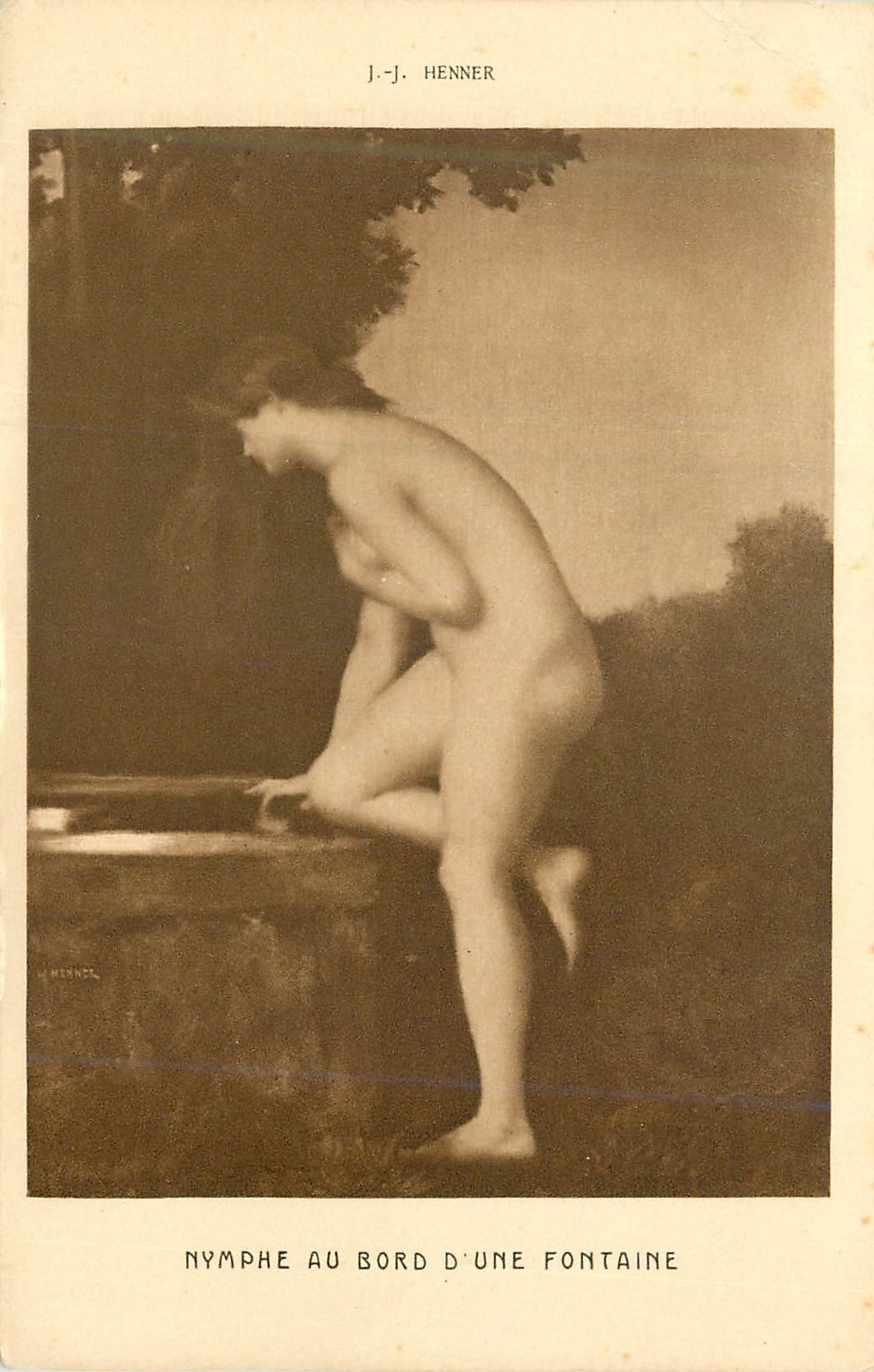 CPA Henner nymphe au bord d une fontaine