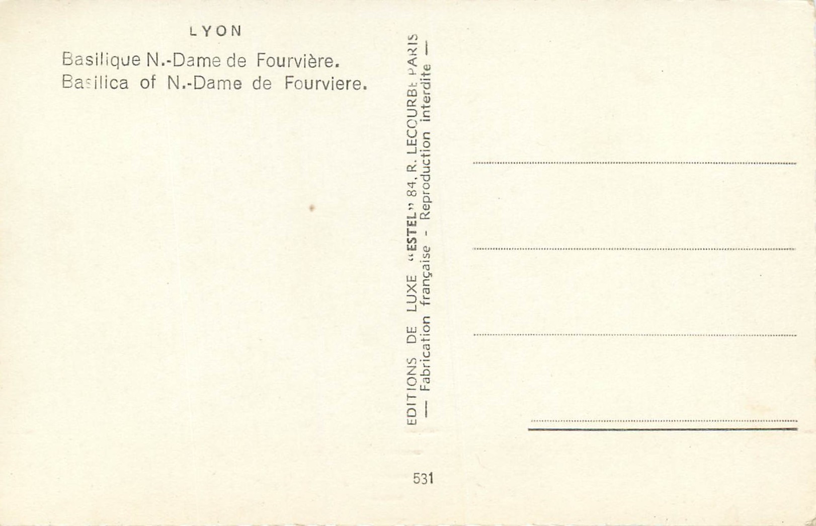 CPM Lyon basilique n dame de fourviere — Verso