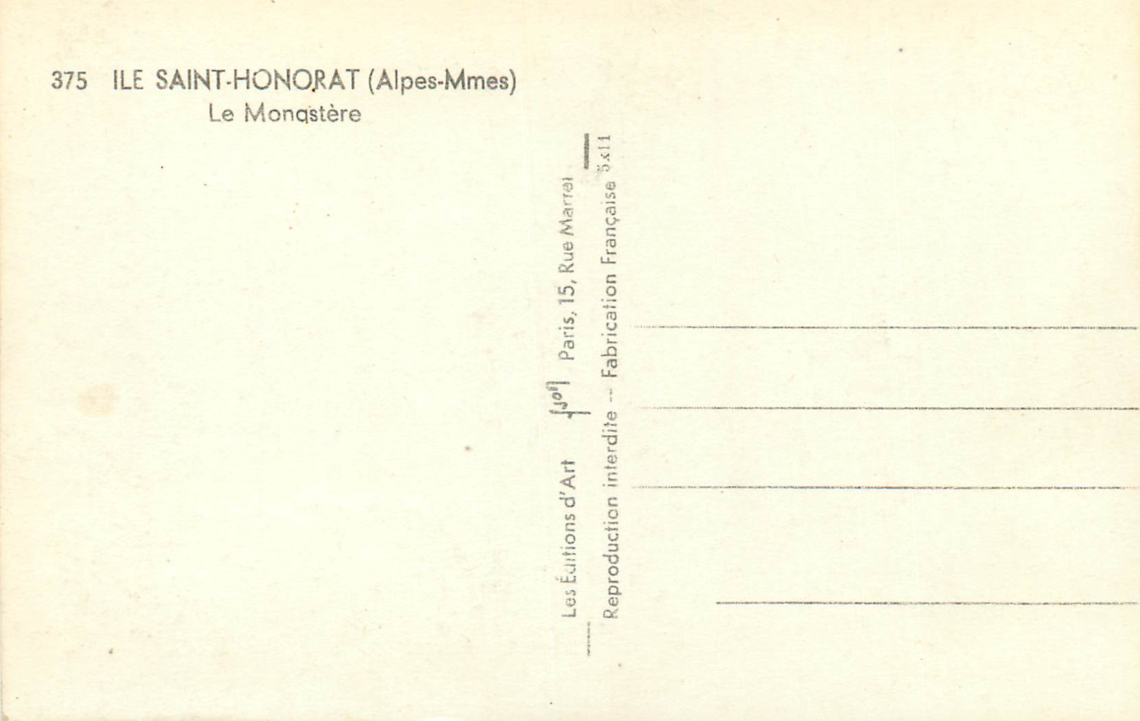 CPM 375 ile saint honorat (alpes mmes) le monastere — Rückseite
