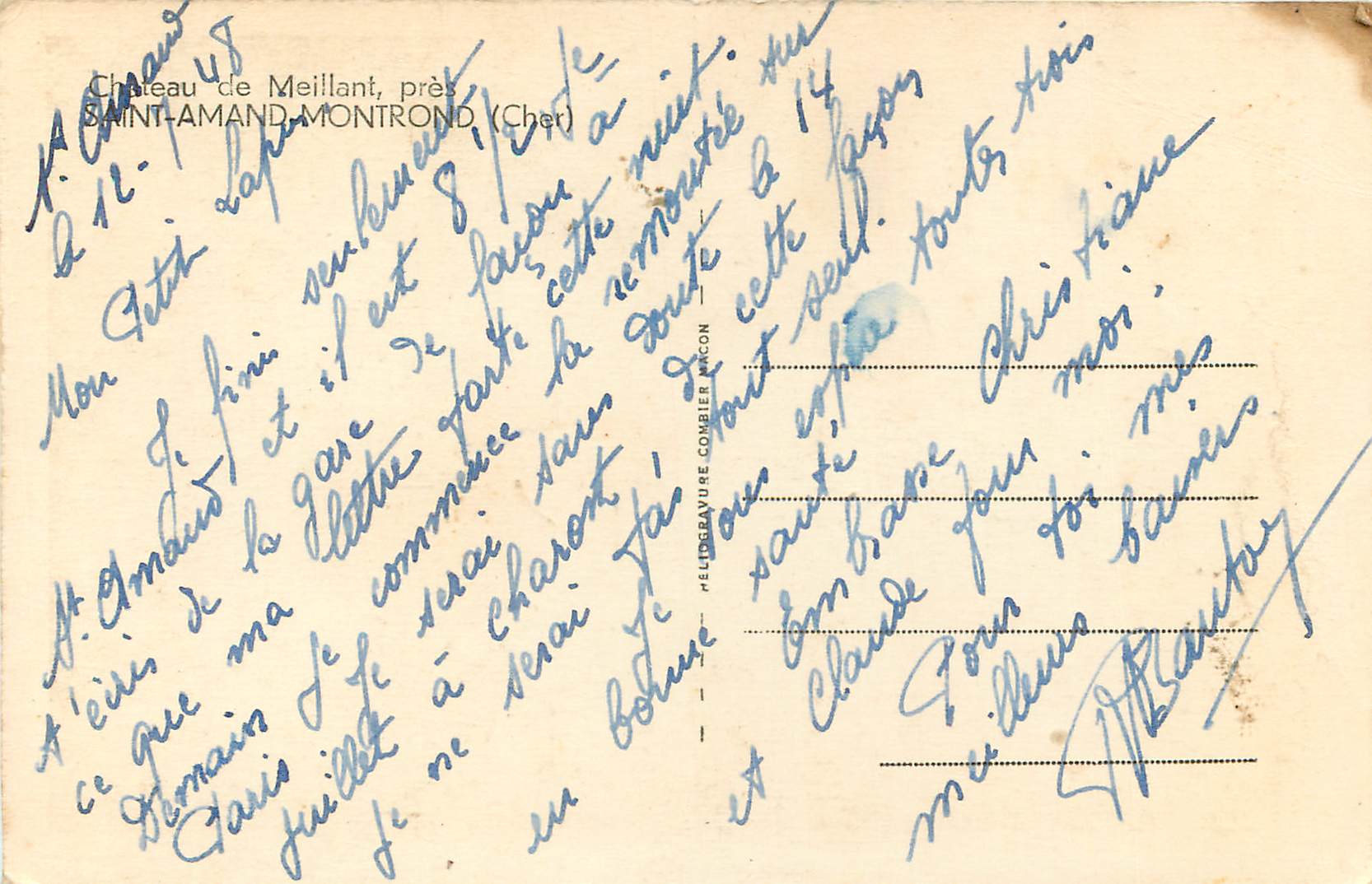 CPA Chateau de meillant pres saint amand montrond(cher) — Verso