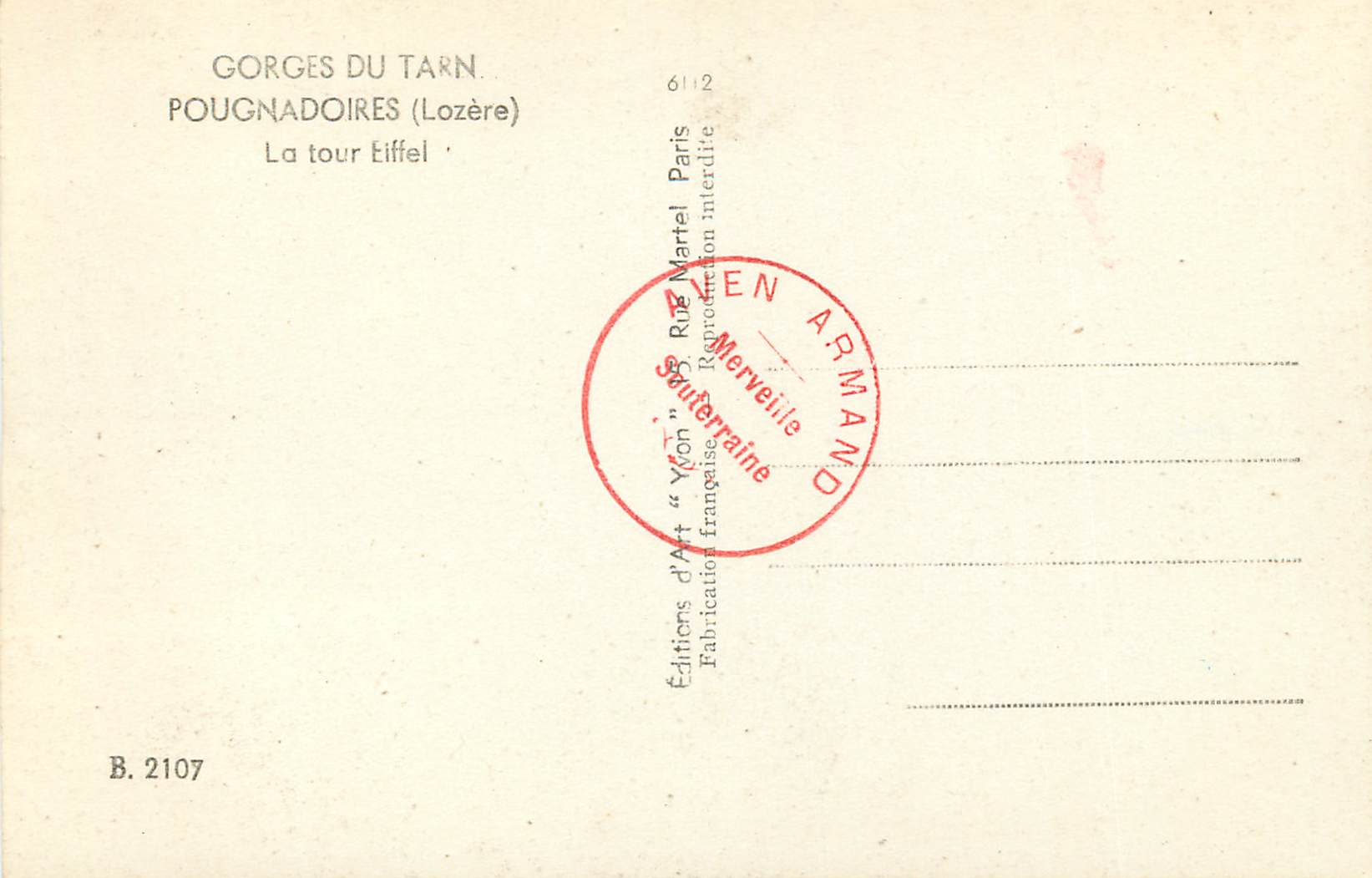 CPM Gorges du tarn pougnadoires(lozere) la tour eiffel — Rückseite