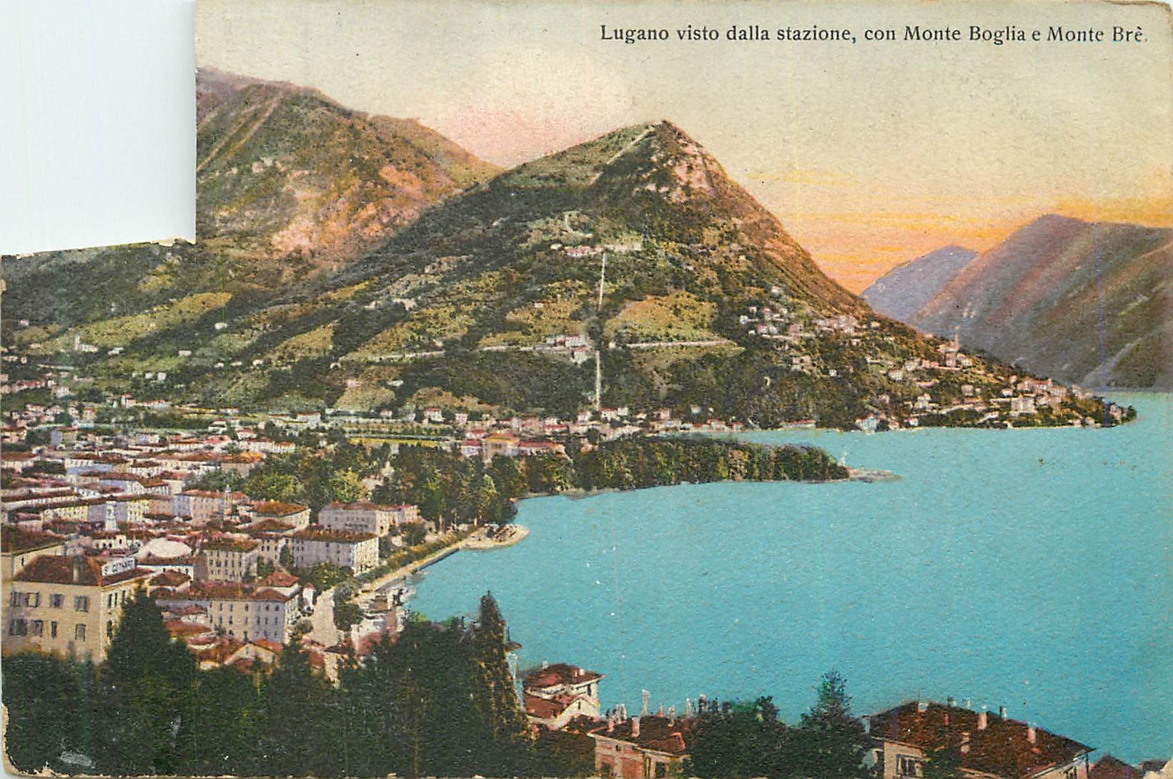 Lugano visto dalla stazione, con Monte Boglia e Monte Brè — Edition Colorltype Lugano n°7114