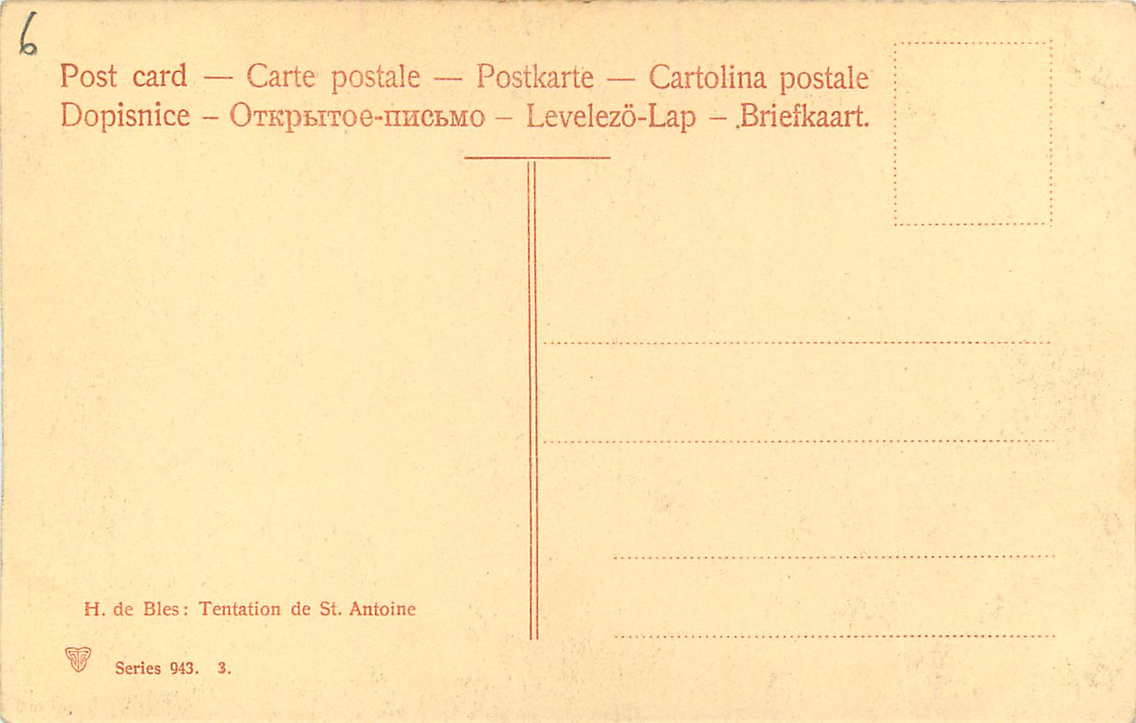CPA  H de Bles Tentation de St Antoine — Verso