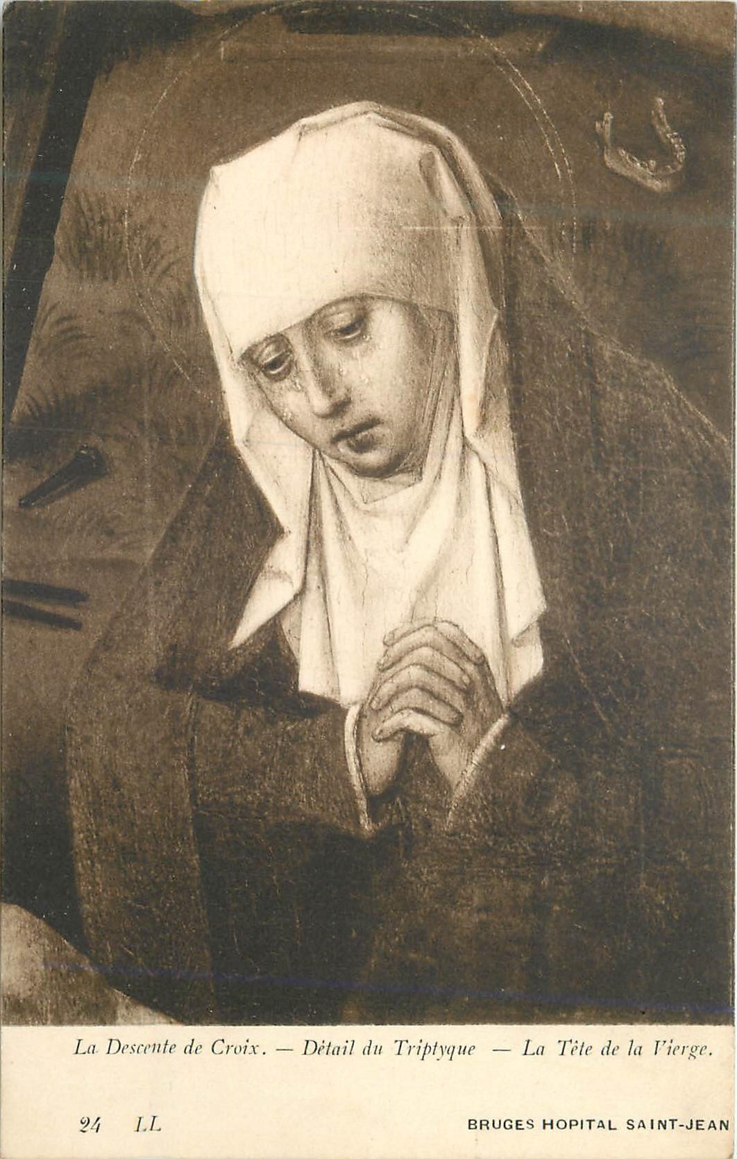 CPA La descente de croix detail du triptyque la tete de la vierge bruges hopital saint jean