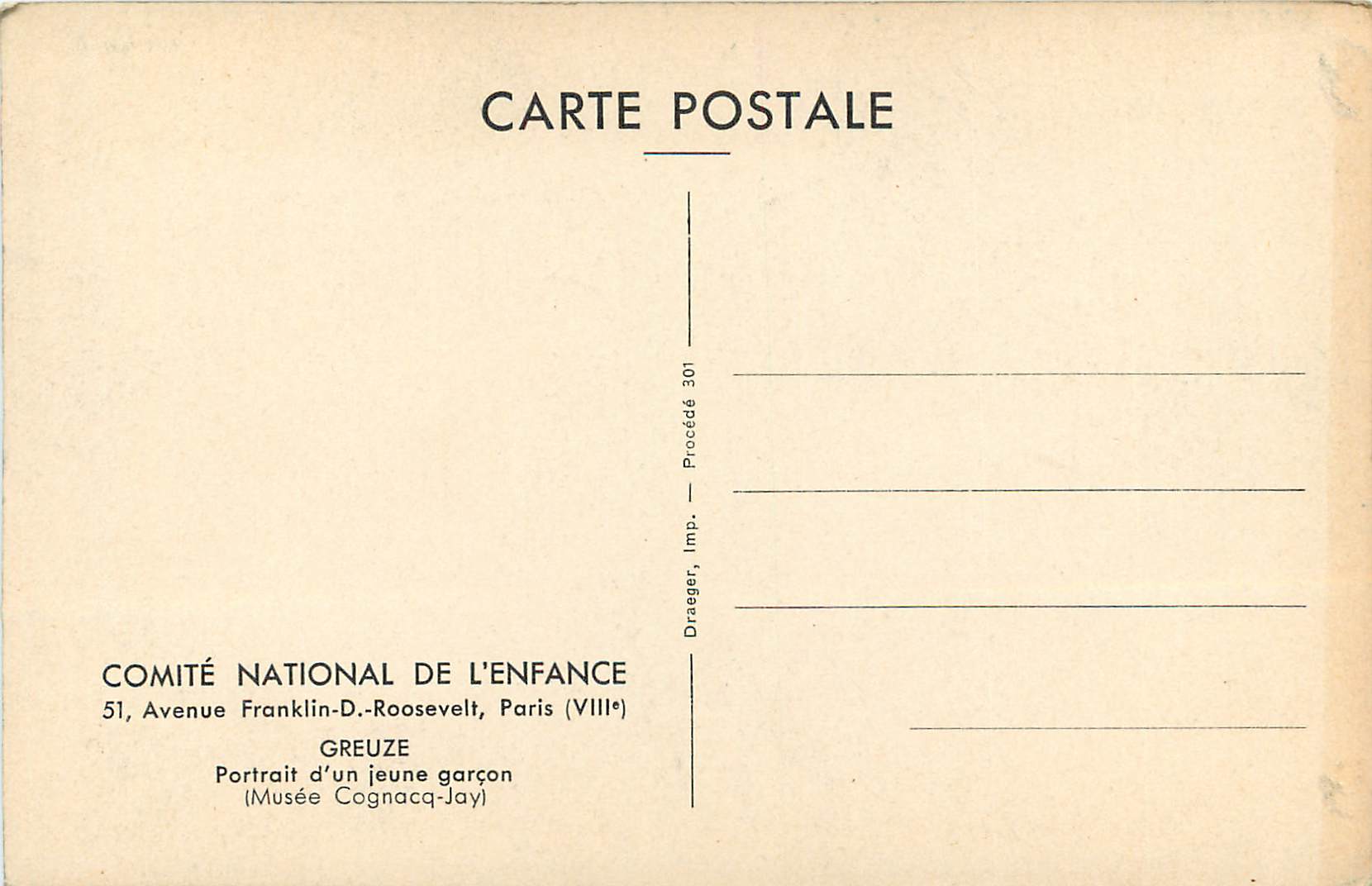 CPA Comite national de l enfance greuze portrait d un jeune garcon(musee cognacq jay) — Verso