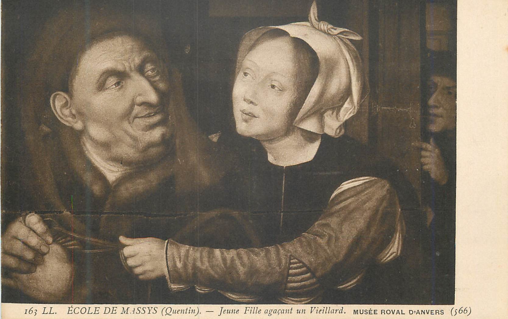 CPA 163 ecole de massys (quentin) jeune fille agacent un viellard musee roval d anvers(566)