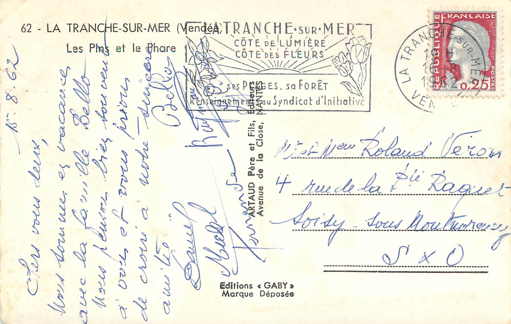 CPM 62 la tranche sur mer vendee les pins et le phare — Back