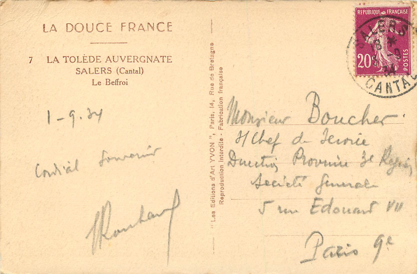 CPA La douce france la tolede auvergnate salers(cantal) le beffroi — Rückseite