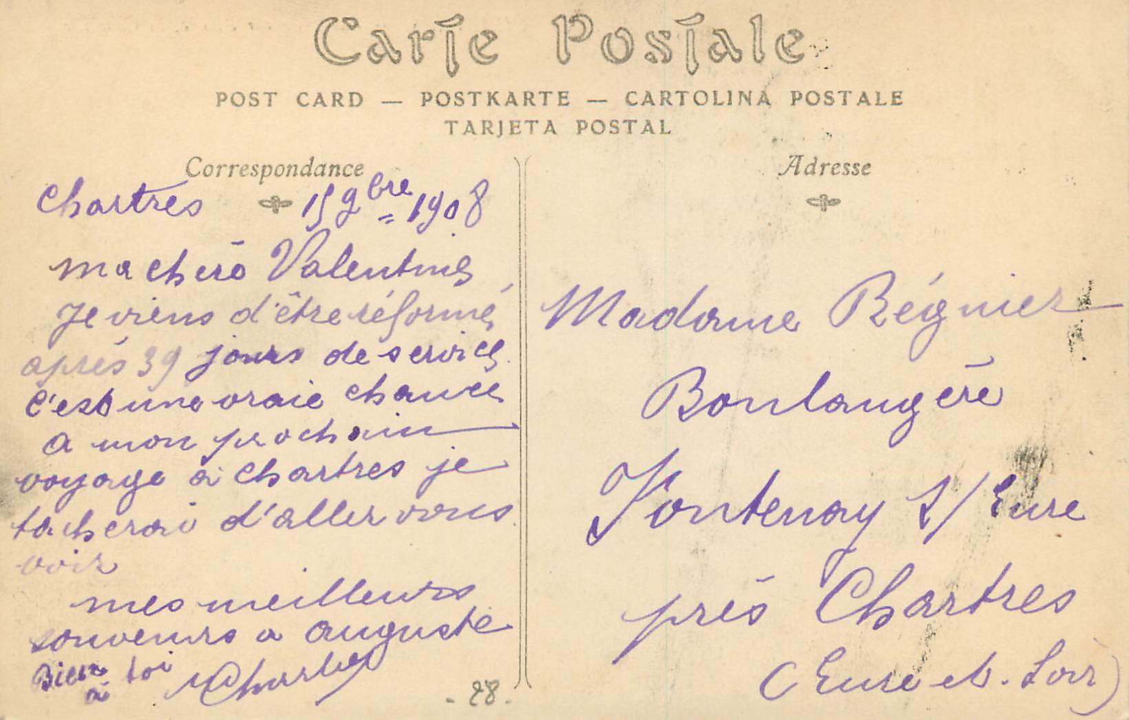 Chartres — Vue prise sur l'Eure, la Courtille — Éditeur ND, n° 69 — Verso