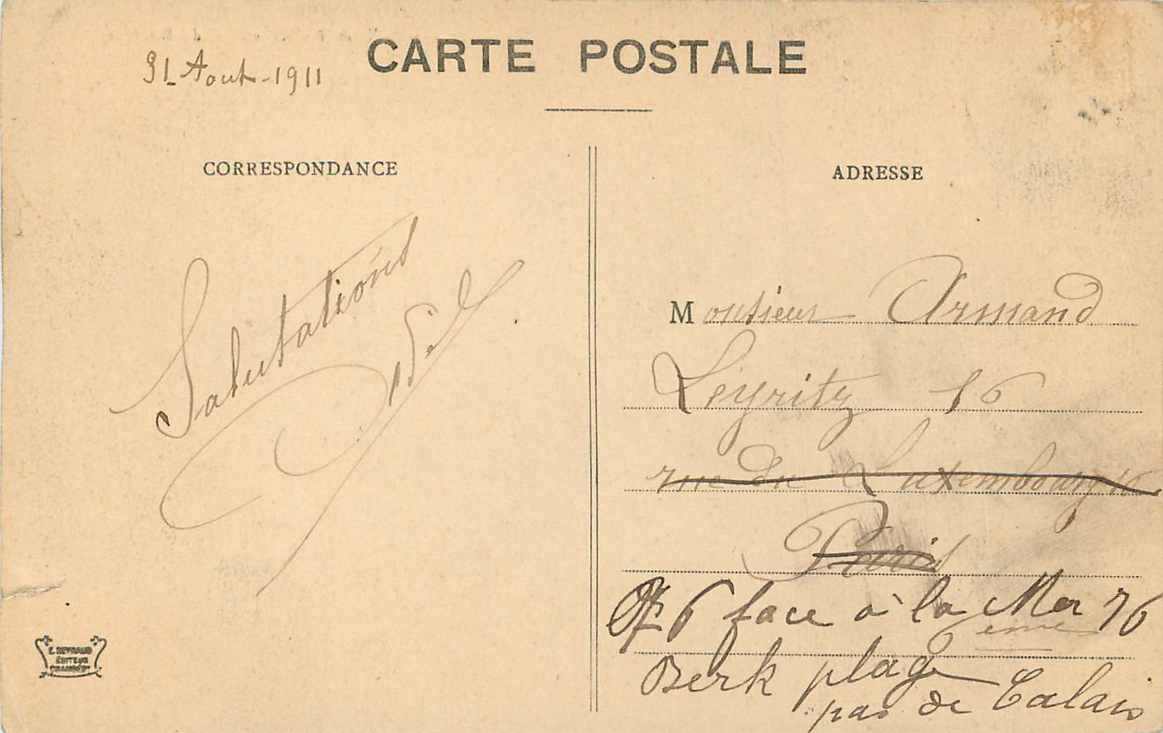 CPA 2623 aix les bains et lac du bourget — Rückseite
