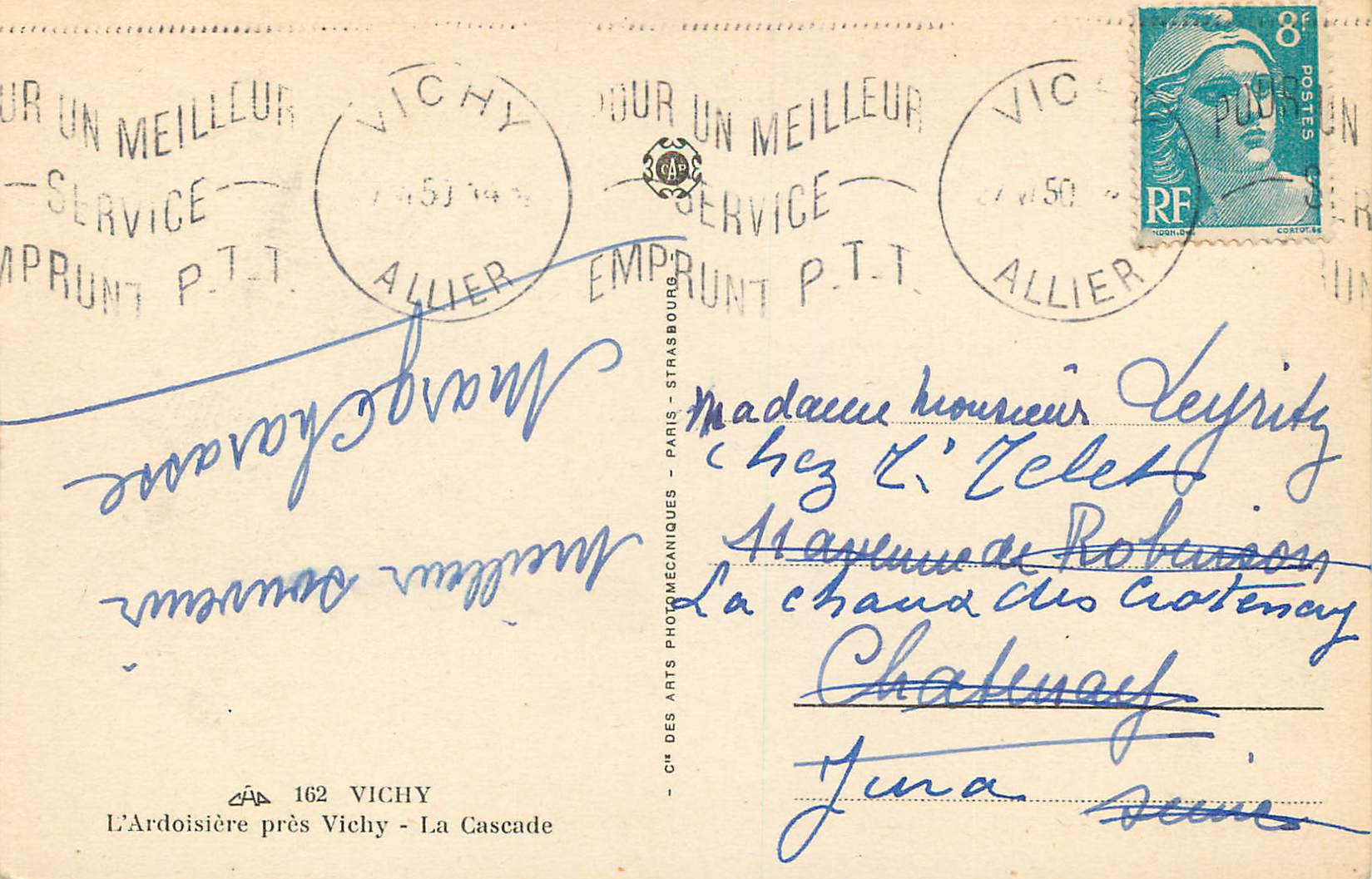 CPA 161 vichy l ardoise pres vichy la cascade — Verso
