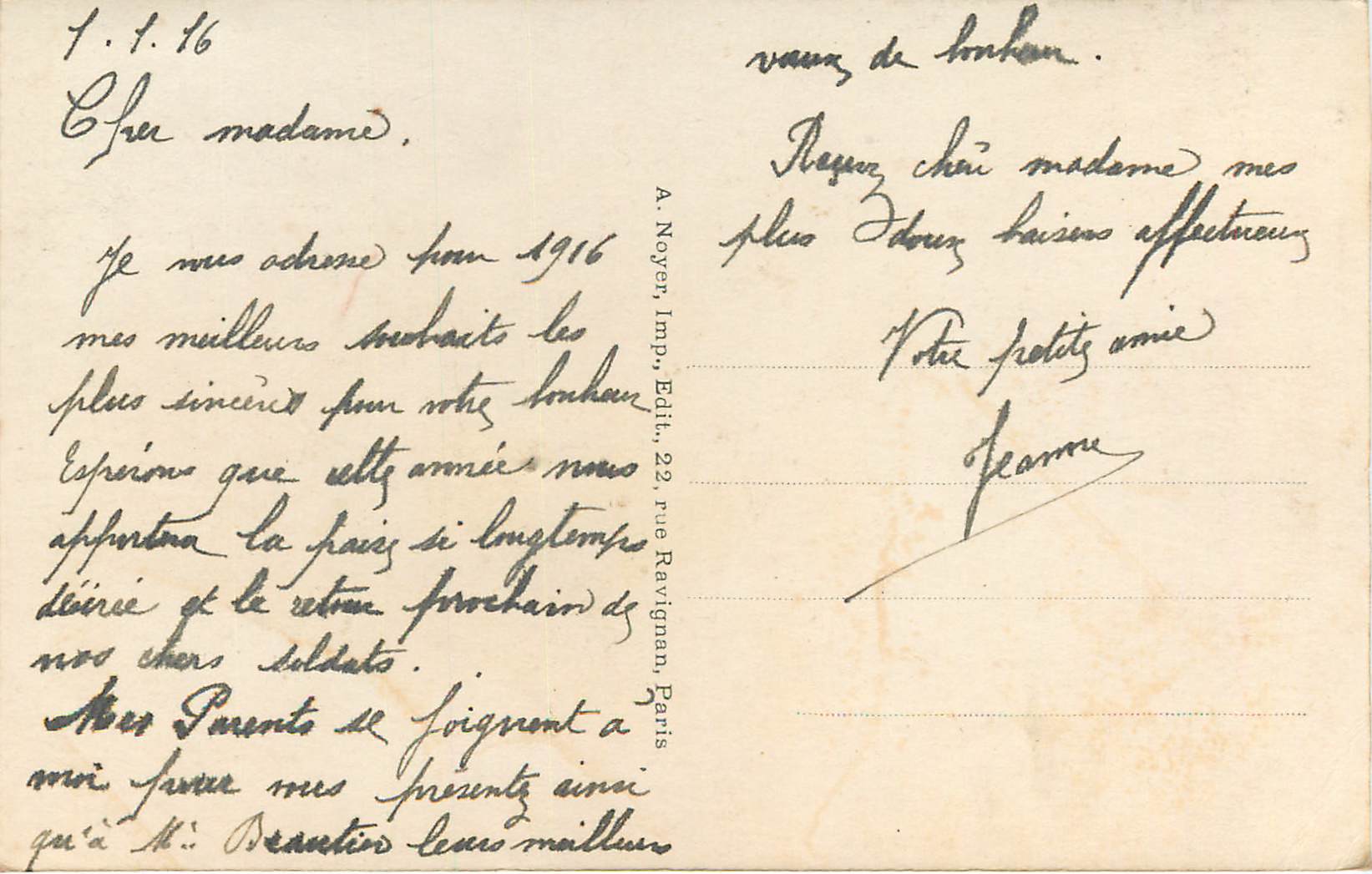 Jeune femme en robe blanche — rose à la boutonnière — éditeur A. Noyer, n° 2094 — Rückseite