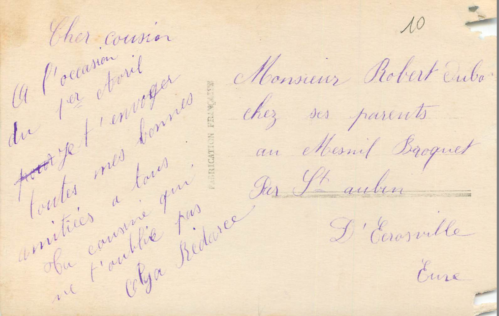Jeune femme en robe bleue — 1er Avril — éditeur Paris 706 — Rückseite