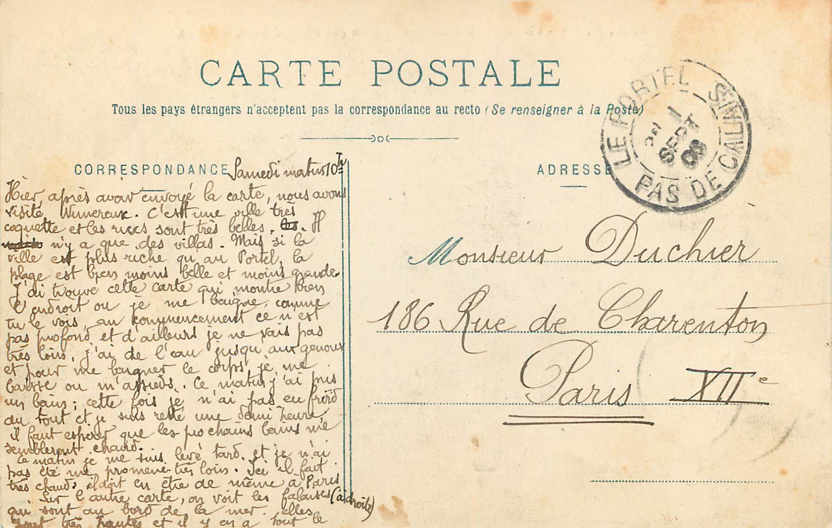 CPA Le portel au bord de l eau(la digue carnos au fond) — Rückseite
