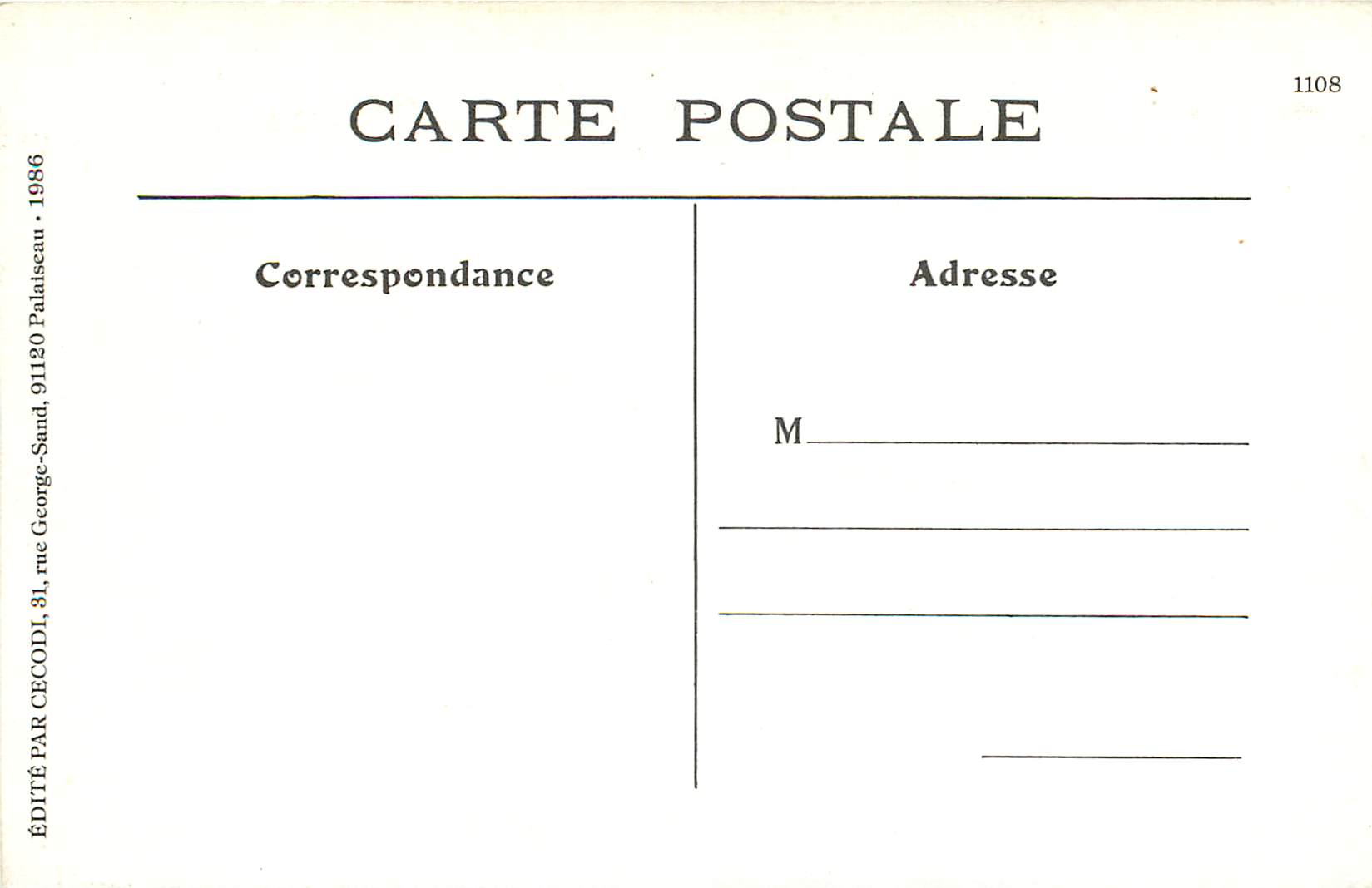 Forêt de Villers-Cotterets — Hutte de Charbonniers au Rond de Chatillon — Éditeur CECODI, n° 1108 — Back