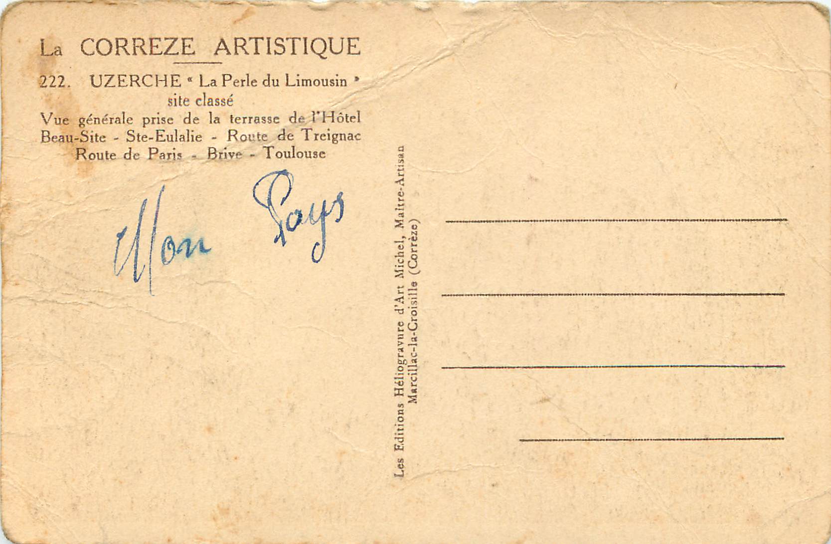 CPA La correze artistique 222 uzerche la perle du limousin — Back