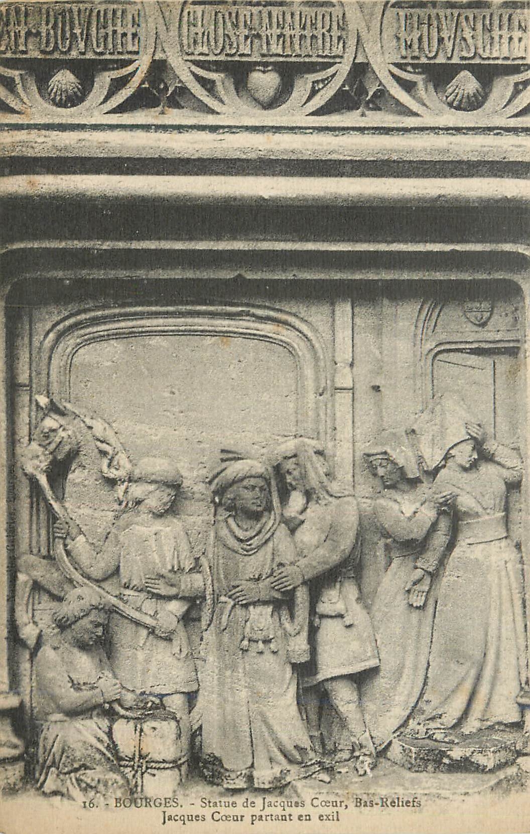 CPA 16 Bourges statue de jacques coeur bas reliefs jacques coeur partant en exil