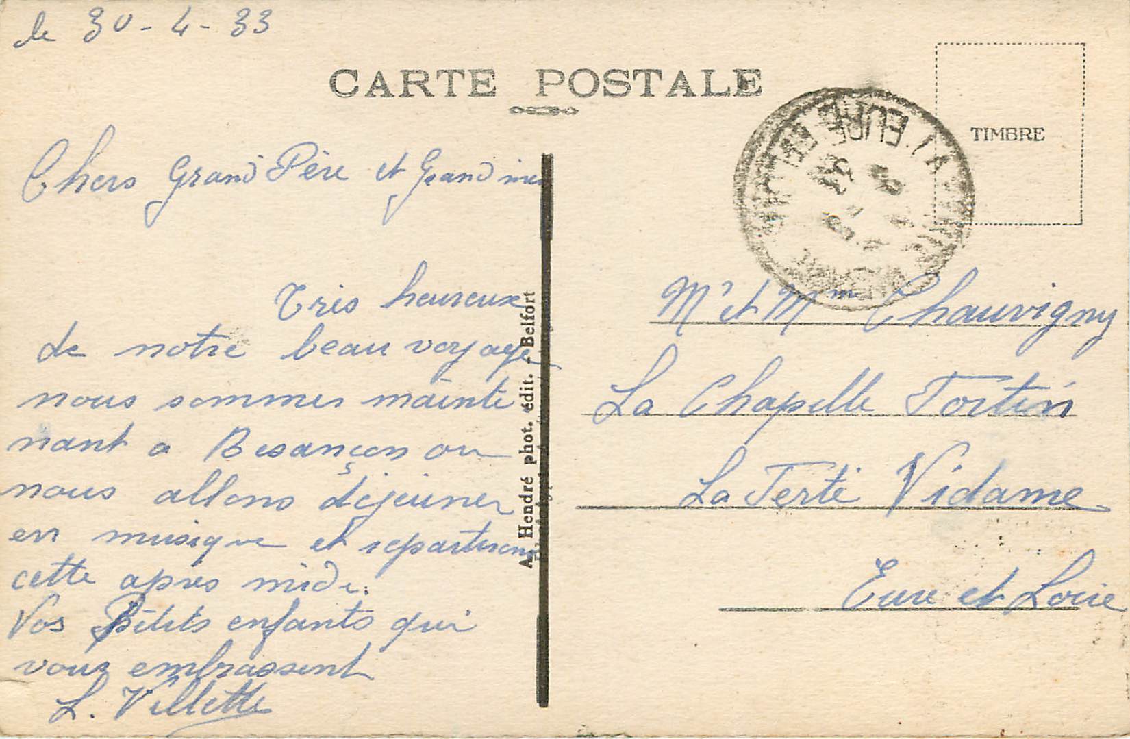 CPA Belfort (territoire) monument des morts Militaria — Verso