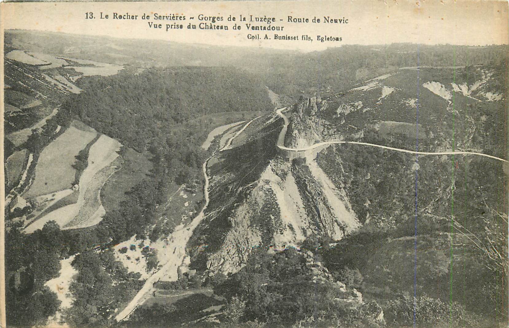 CPA 13 le rocher de servieres gorges de la luzege route de neuvic vue prise du chateau de ventadour