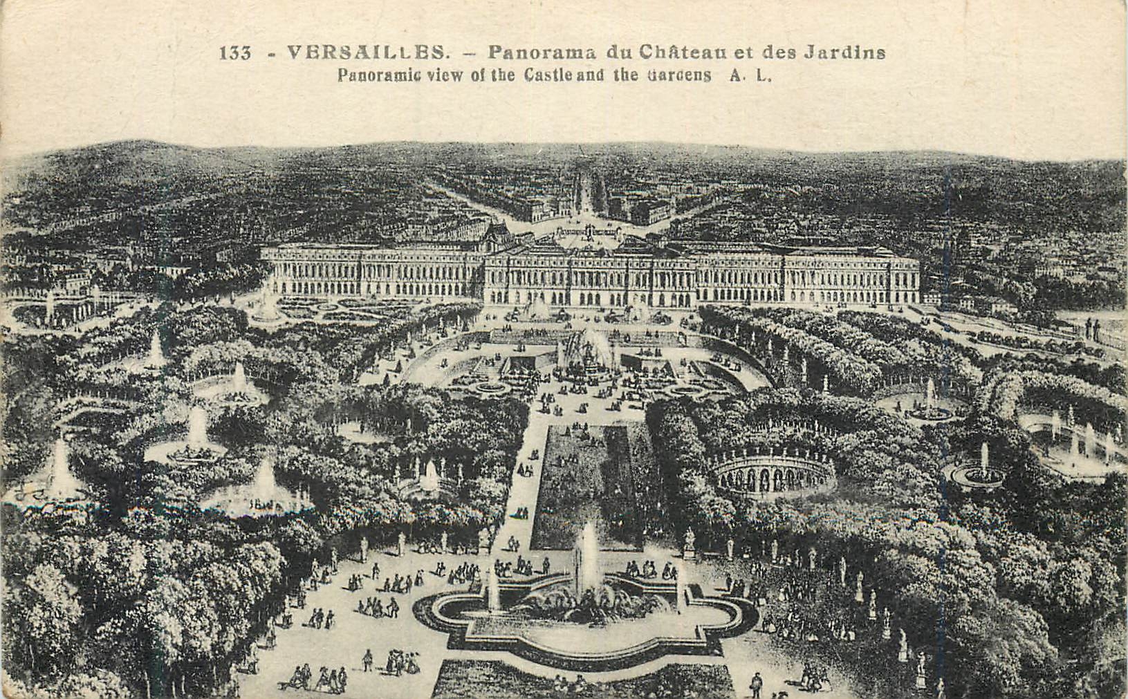CPA 133 versailles panorama du chateau et des jardins