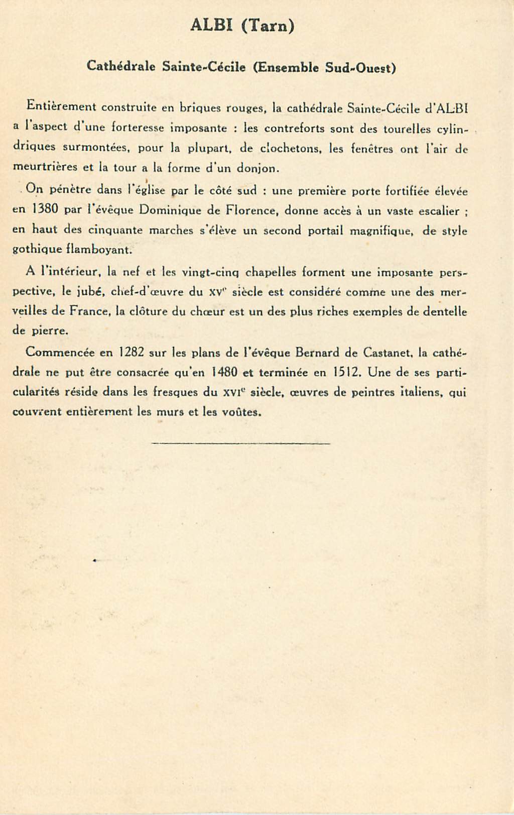 ALBI (Tarn) — Catedral de Santa Cecilia (Complejo Sureste) — Colección de la Kolarsine y de la Solución Pautaubege, 3a Serie — Reverso