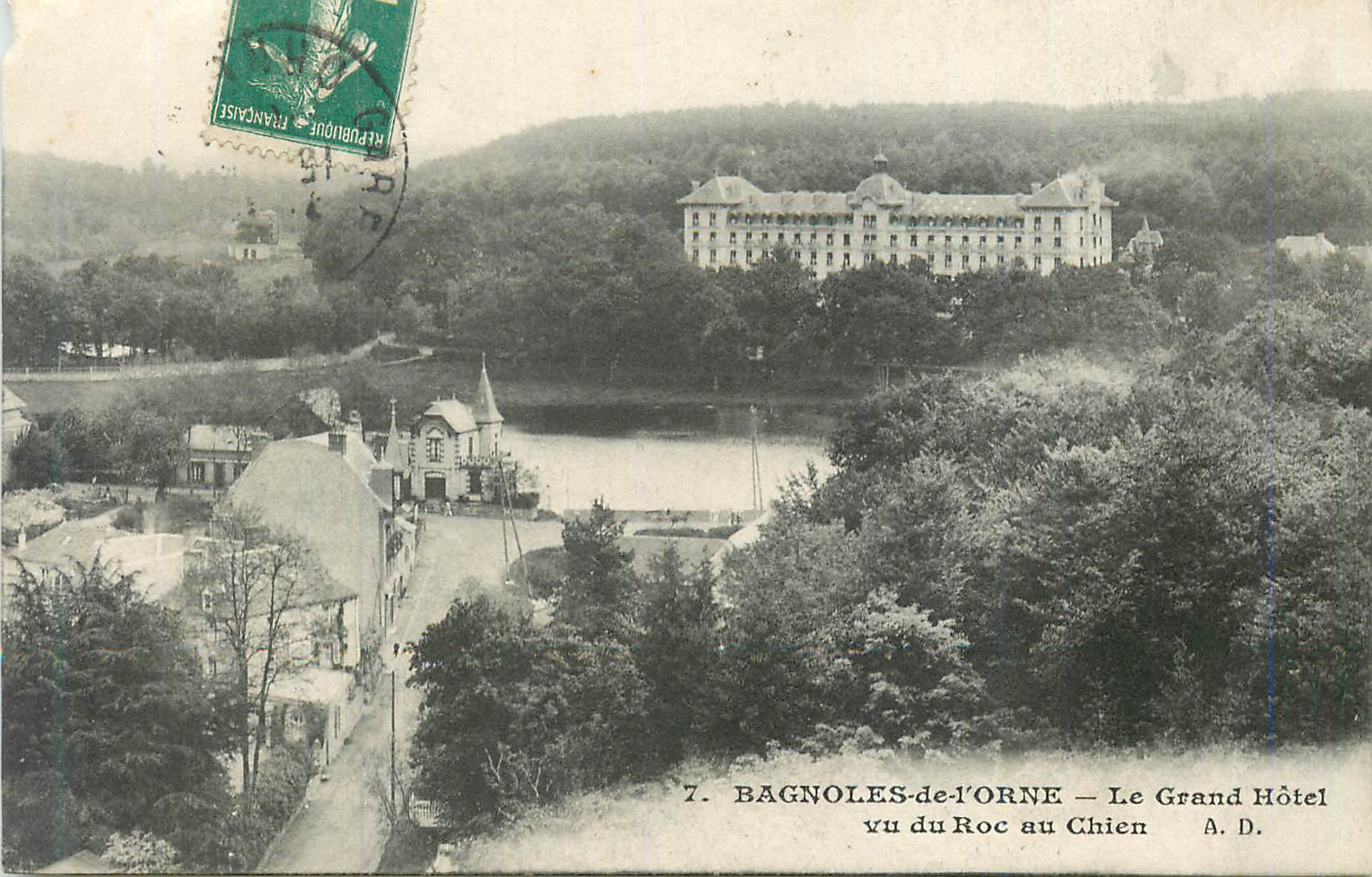 CPA 7 bagnoles de l orne le grand hotel vu roc au chien