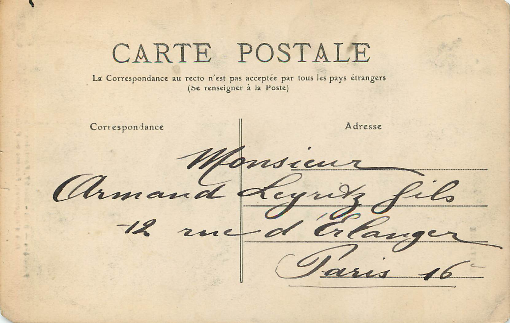 CPA Finistere 329 brest fontaine monumentale rue d algesiras — Rückseite