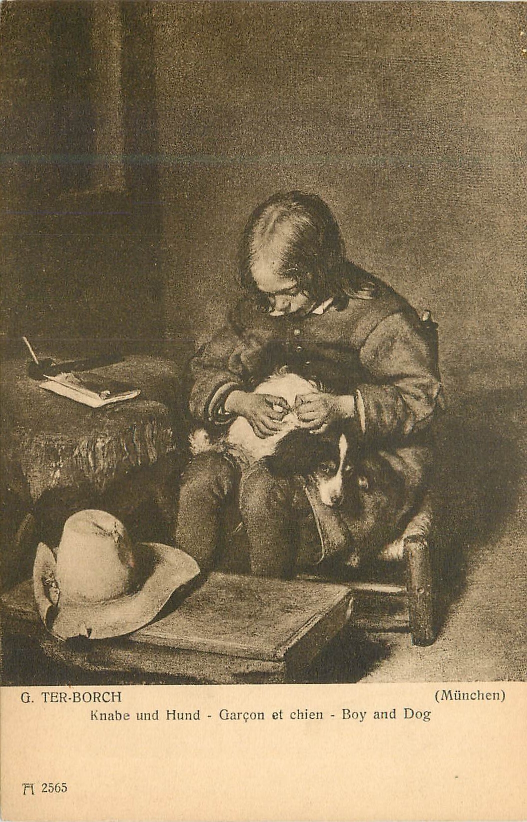 CPA G ter borch knabe und hund garcon et chien
