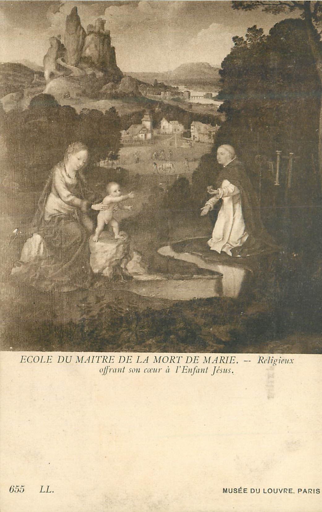 CPA Ecole du maitre de la mort de marie religieux offrant son coeur a l enfant jesus musee de louvre paris